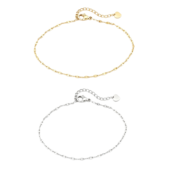 2 Pieces of ZELTRYN Alloy Shiny Chain Bracelet Set Gold & Silver Pack