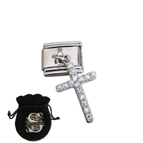 Stainless Steel Gift: 9mm Dangling Charm For Italian Bracelet- Cross