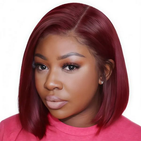 12in Brazilian Glueless Maroon Full Frontal Straight Bob Wig-GoldenPerfect