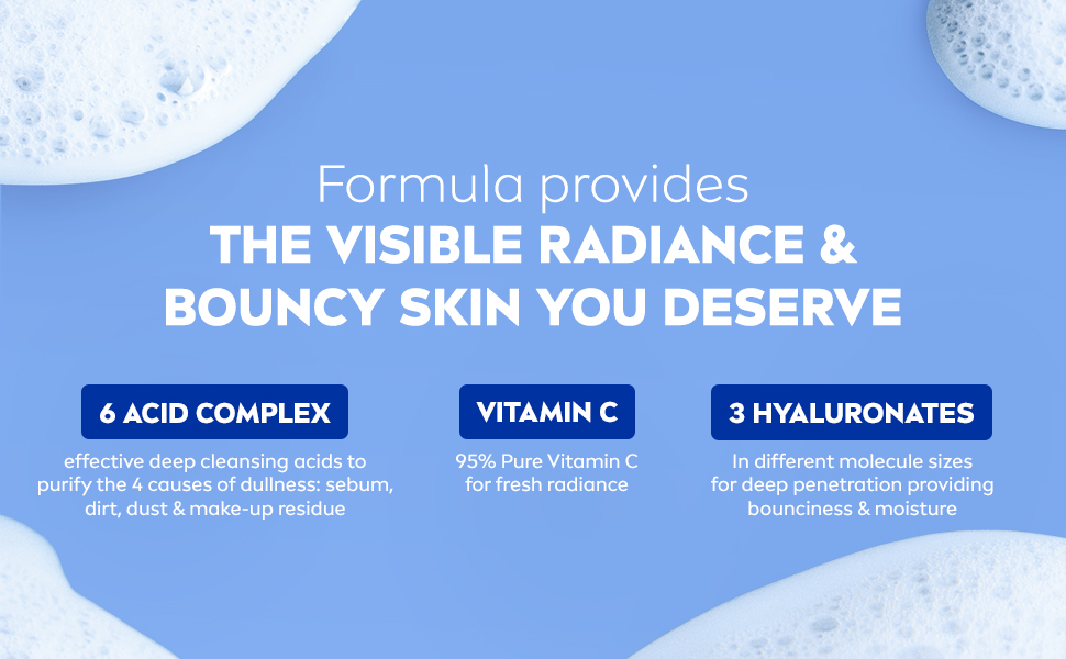 NIVEA LUMINOUS630 Whip Daily Face Cleansing Foam, Even & Dewy Skin, 6 Acid Complex + Multi-sized 3X HYA, 100ml