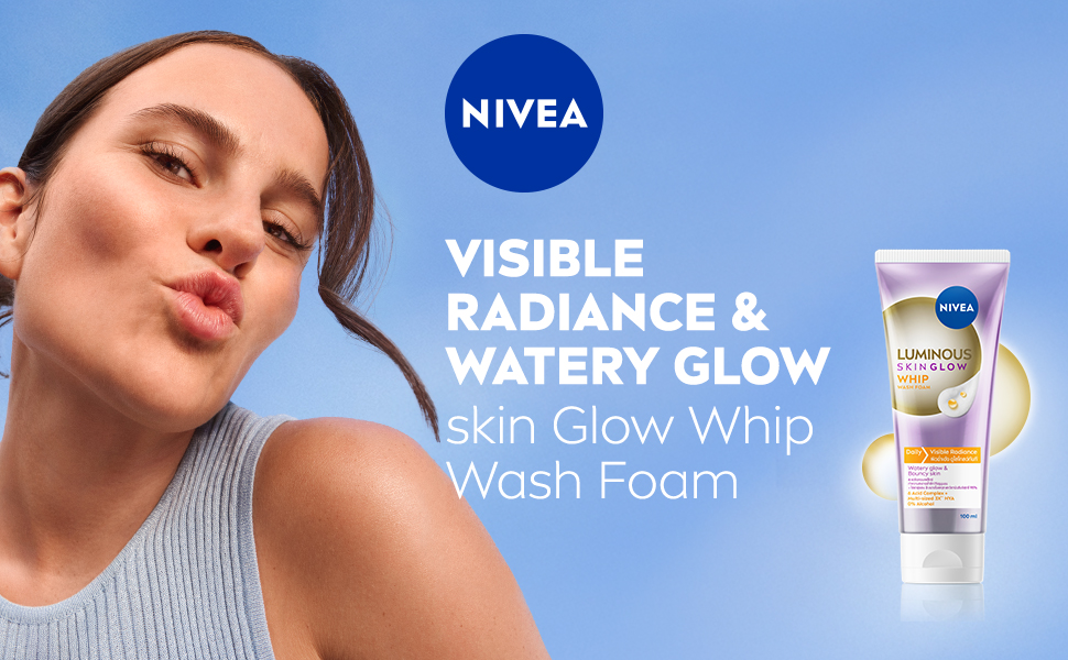 NIVEA LUMINOUS630 Whip Daily Face Cleansing Foam, Even & Dewy Skin, 6 Acid Complex + Multi-sized 3X HYA, 100ml