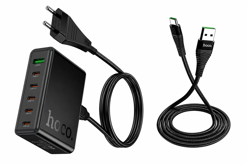 6-Port Fast Modern 70W PD Charging Station with 1.2M USB to USB-C Cable