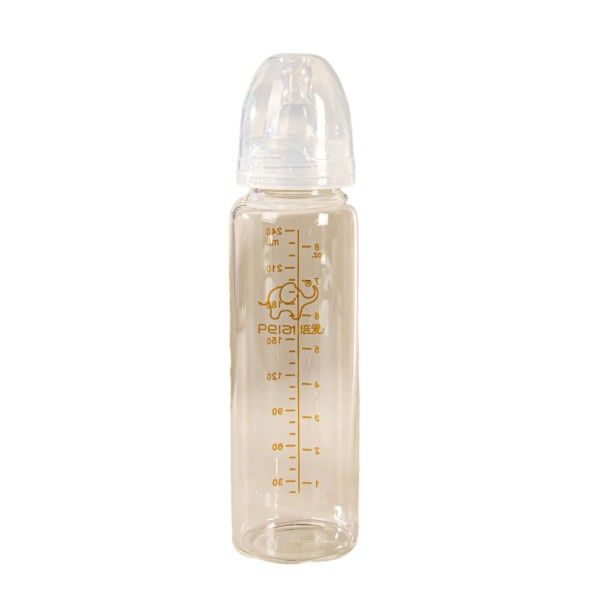 240ml Standard Baby Glass Bottle with Soft Silicone Nipple - Transparent