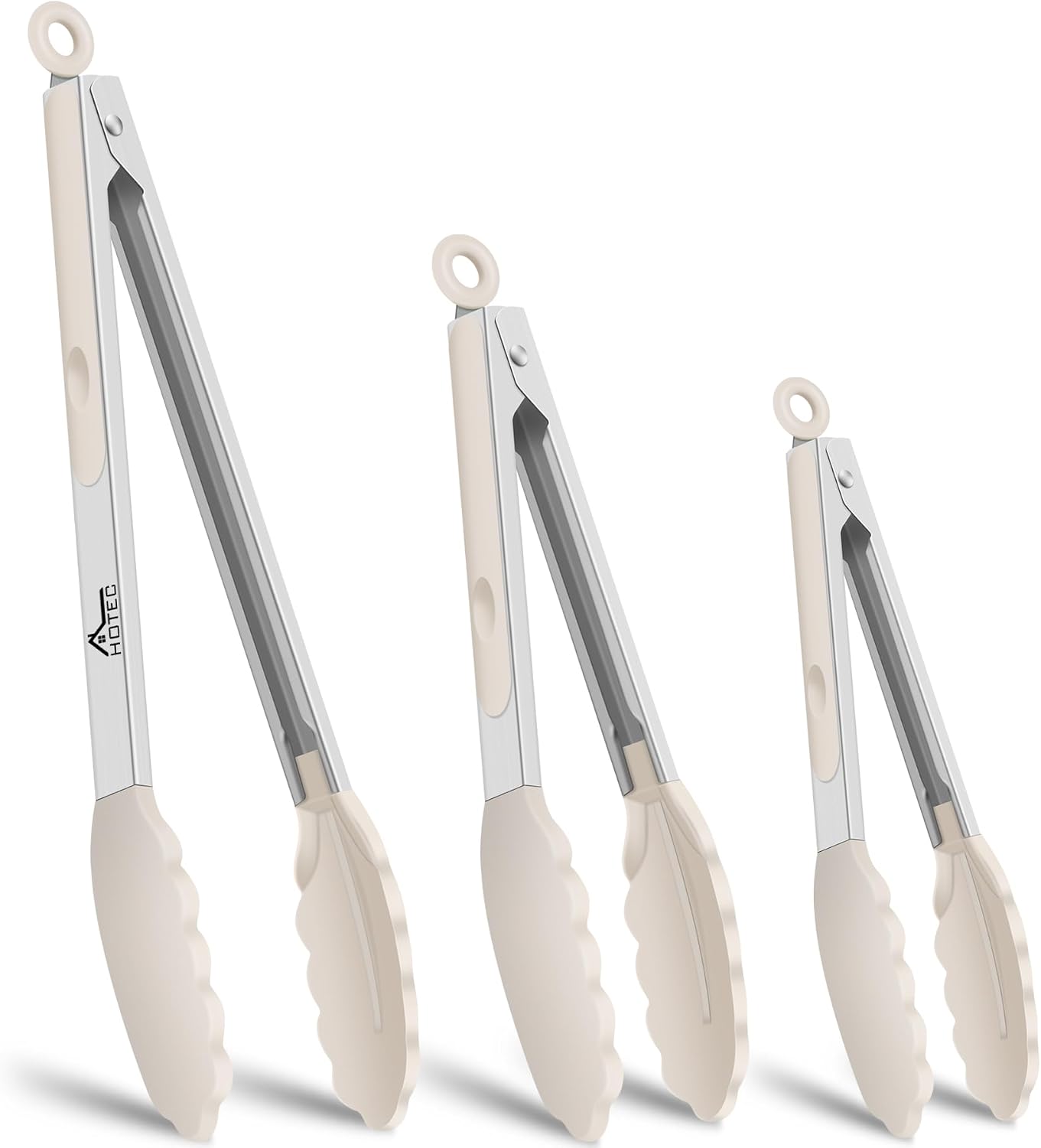 HOTEC Stainless Steel Kitchen Tongs with Silicone Tips, Set of 3-7",9" &12" – 3pack:Light Green