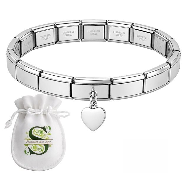 Stainless Steel Gift: 19 Link Italian Streach Bracelet With Dangling Heart