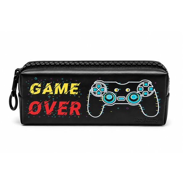 BuyAbility Over-sized Zip Black Game Over Pencil Case