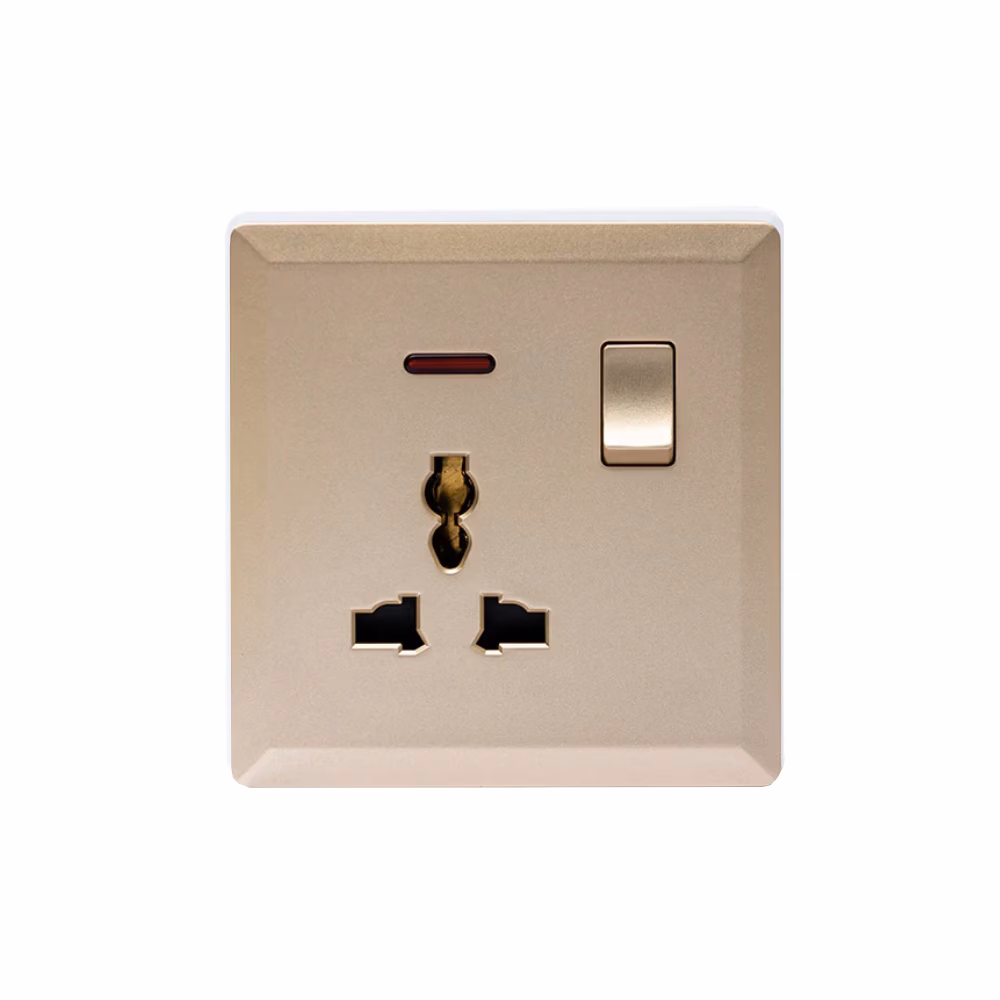 Switched 3 Pin Universal Socket With Neo