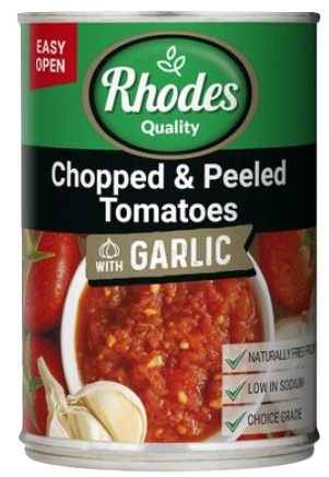 RHODES Chopped Peeled Tomato with Garlic 410g