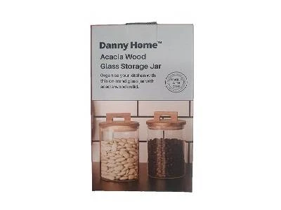 Acacia Wood Glass Jar 800ml 365g 1988-32 M-1398 Dh