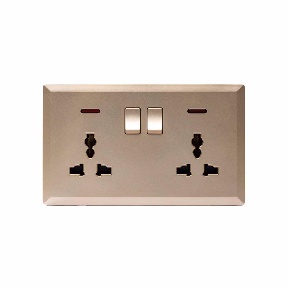 Switched Double 3pin Universal Socket Ne
