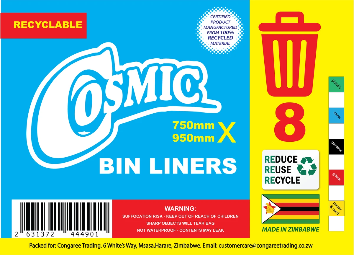 COSMIC Bin Liners 750mm x 950mm x 8's