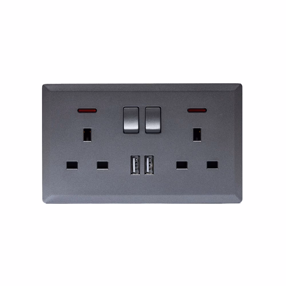 Switched Double 13a Socket 2usb Port Sil