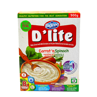 dlite baby cereal carrot & spinach 500g
