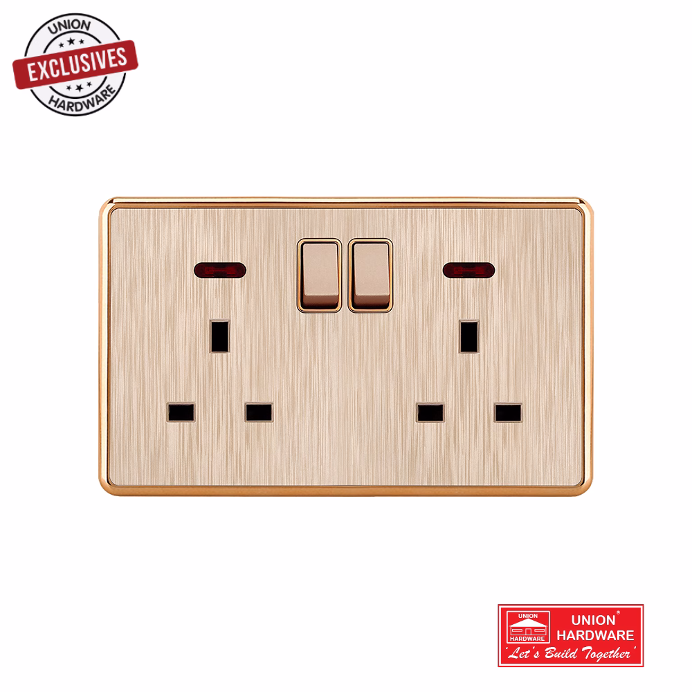 AKKOSTAR 13A SWITCHED DOUBLE SOCKET GOLD