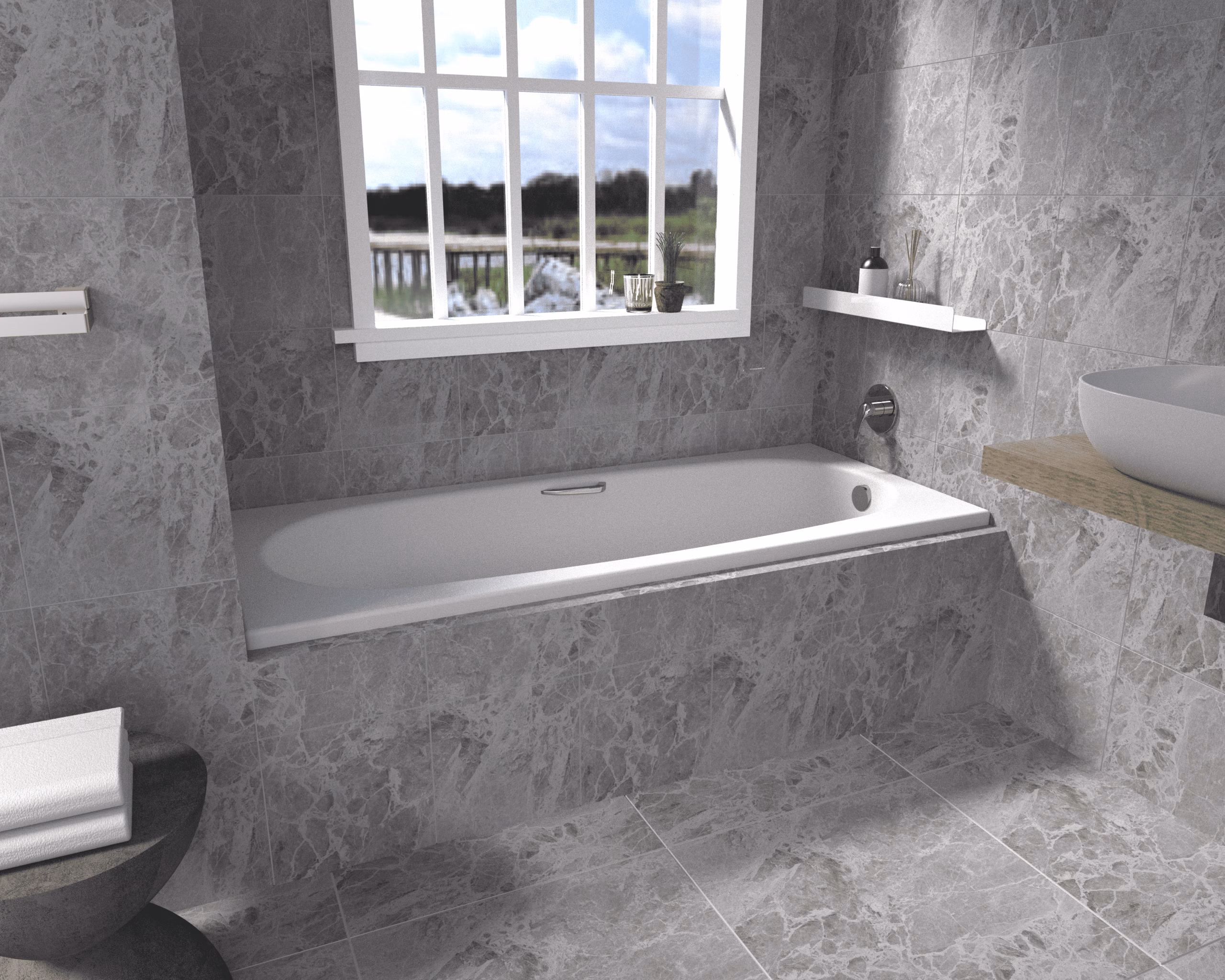 ASP ARUBA DROP IN BATH WHI 1700X420MM WT HANDLES
