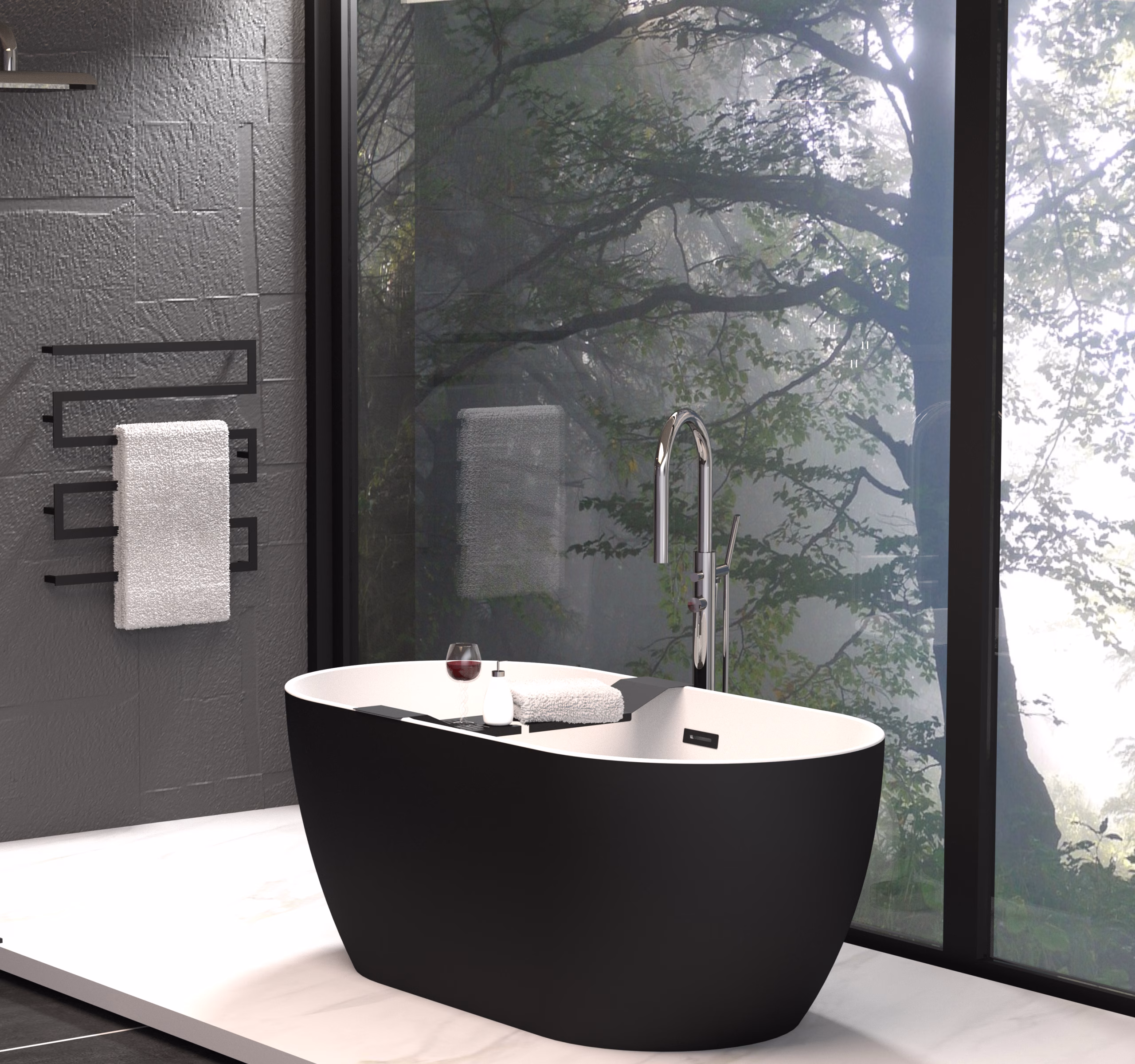 ASP ZALA 1 PC MT BLK FREE STANDING BATH 1440X570