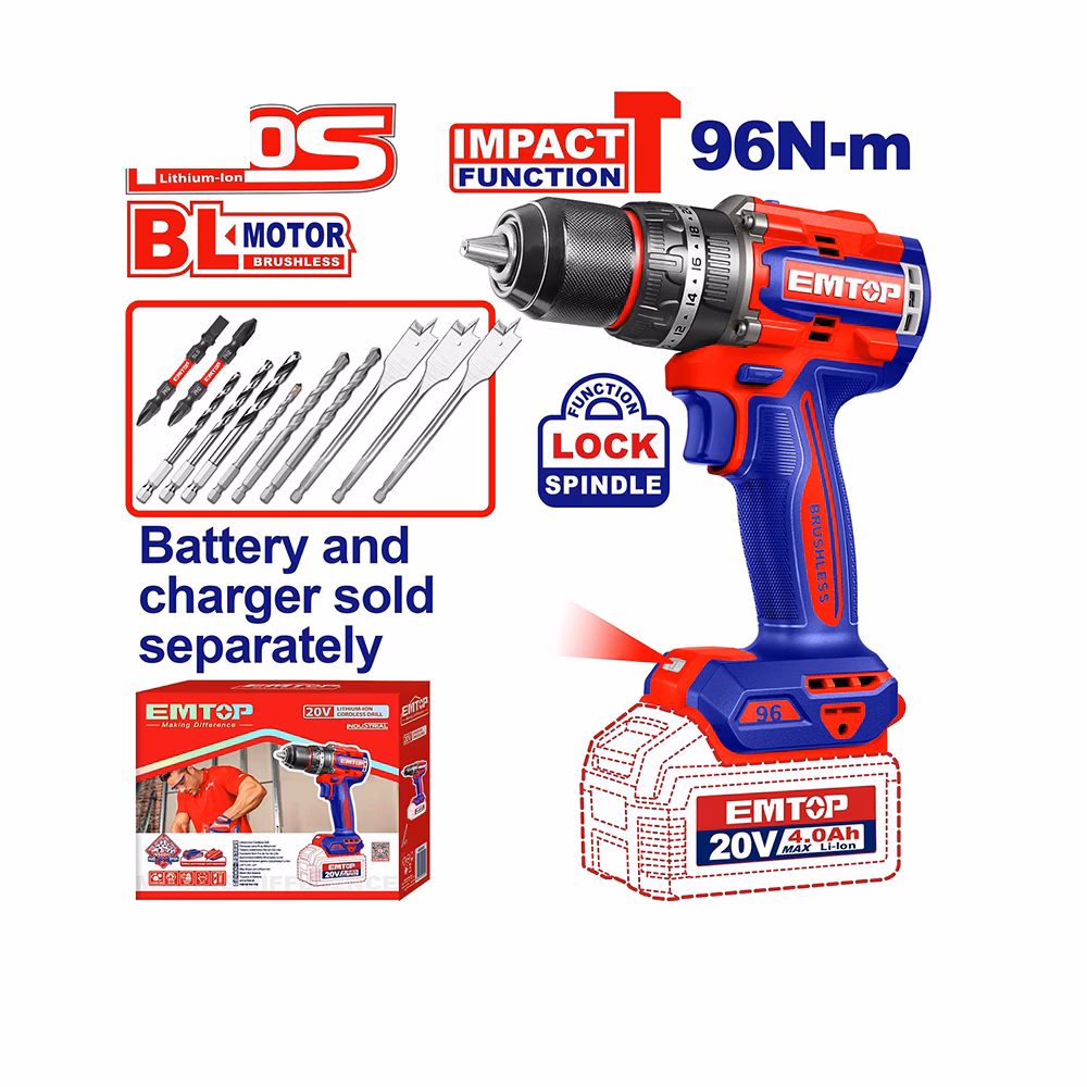 Emtop Cordeless Impact Drill 13mm 96nm N
