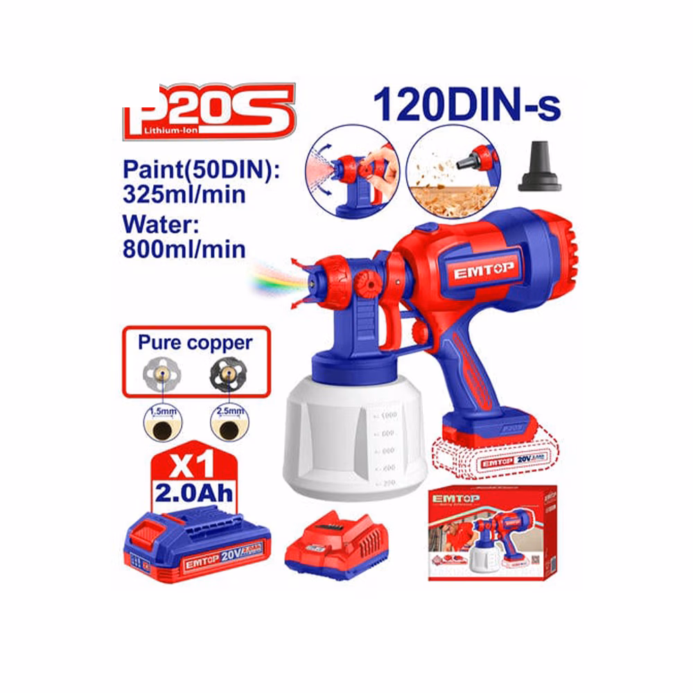 Emtop Cordeless Spray Gun 800ml/Min Nb