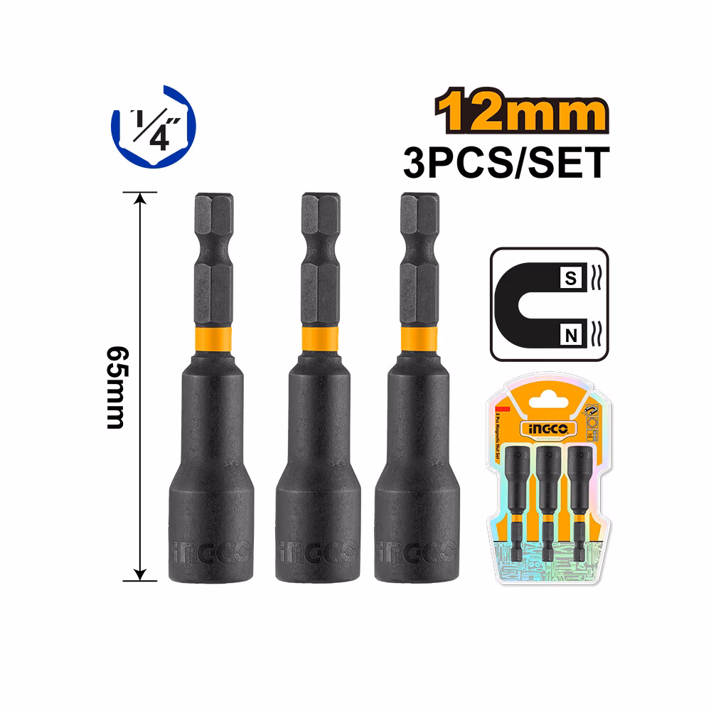 Ingco Magnetic Nut Set 12mm 3pcs