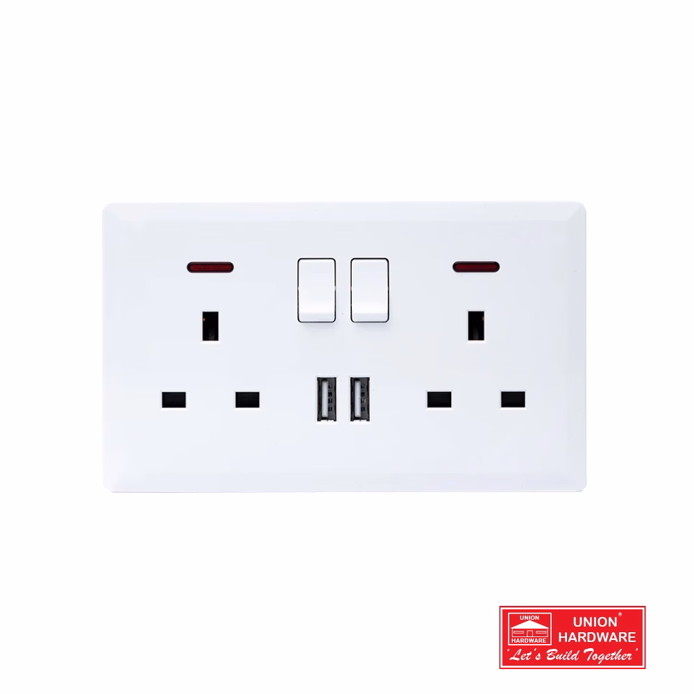 SWITCH DOUBLE 13A SOCKET WITH 2 USB POR