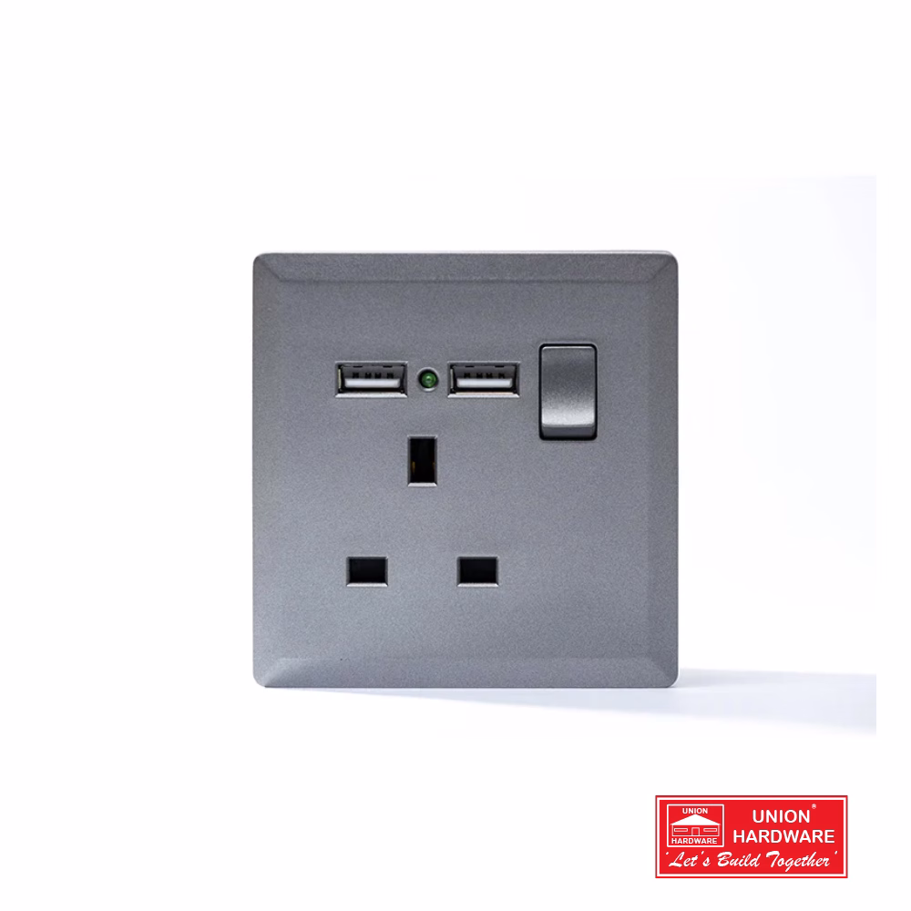 SWITCHED 13A SOCKET WITH 2USB PORT SILVE