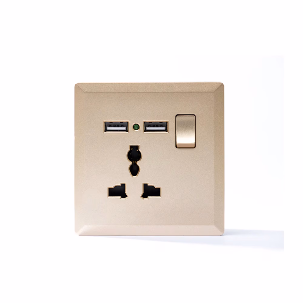 Switched 3 Pin Universal Socket 2usb Por