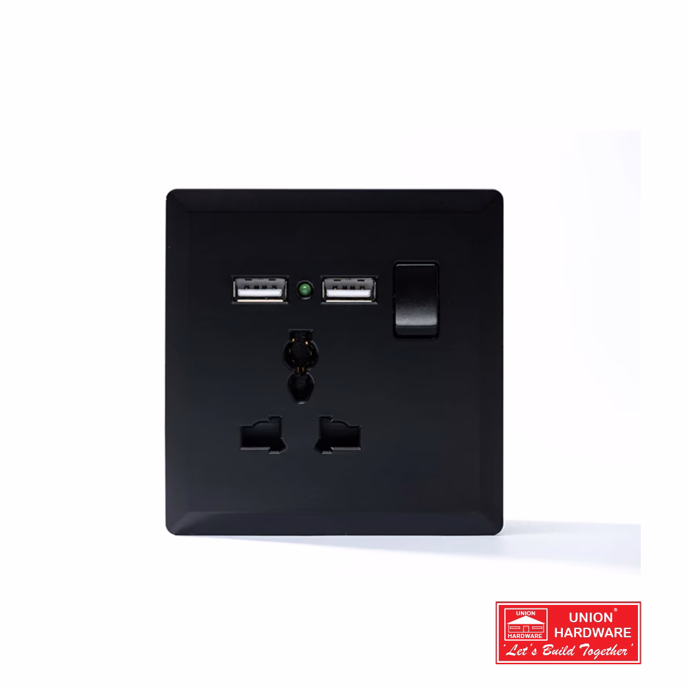 SWITCHED 3 PIN UNIVERSAL SOCKET 2USB POR