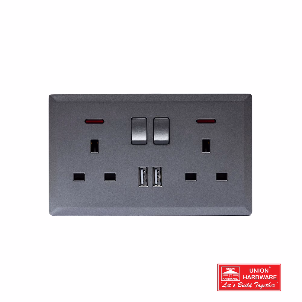 SWITCHED DOUBLE 3PIN UNIVERSAL SOCKET 2U