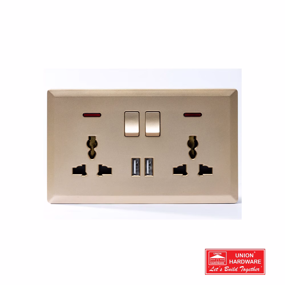 SWITCHED DOUBLE 3PIN UNIVERSAL SOCKET 2U